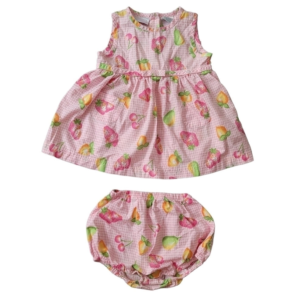 VTGβ First Impressions Pink Gingham Fruit Print Dress Bloomer Set